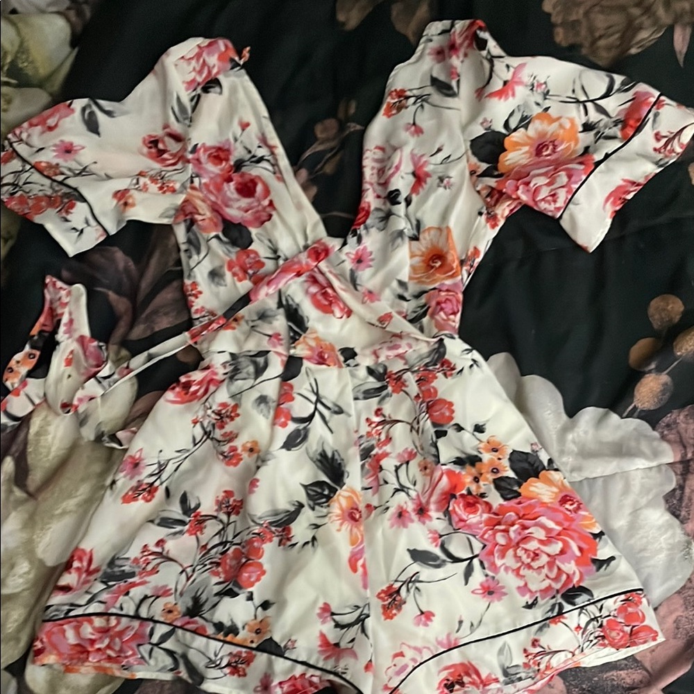 Floral Romper with Pink and Orange Flowers
